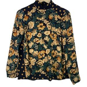 ZARA Dark Floral Polka Dot Blouse Womens Sz S Black Brown Cottagecore Whimsigoth